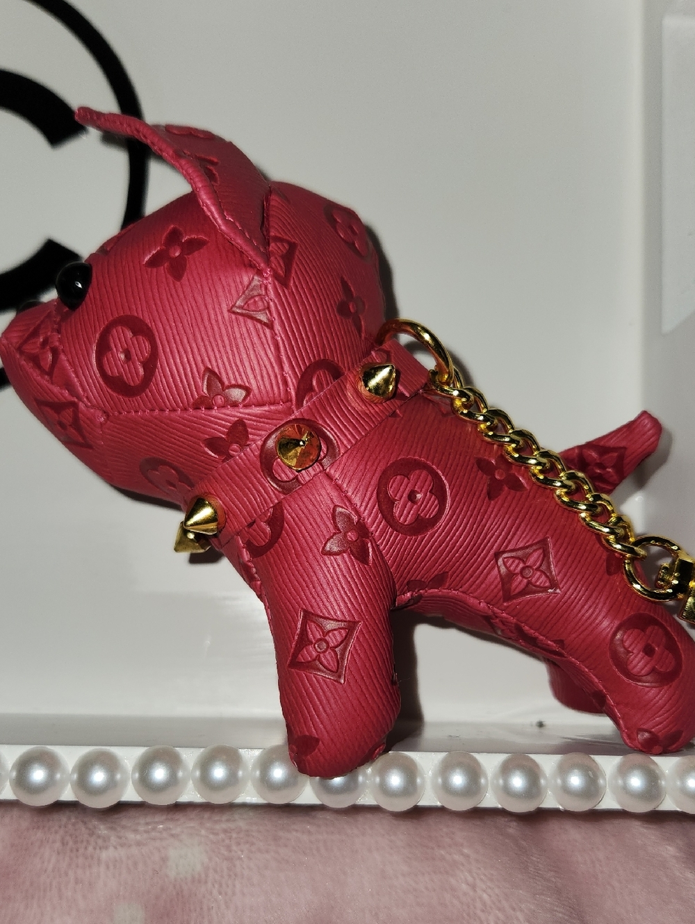 Designer-Inspired Red Puppy Charm Keychain